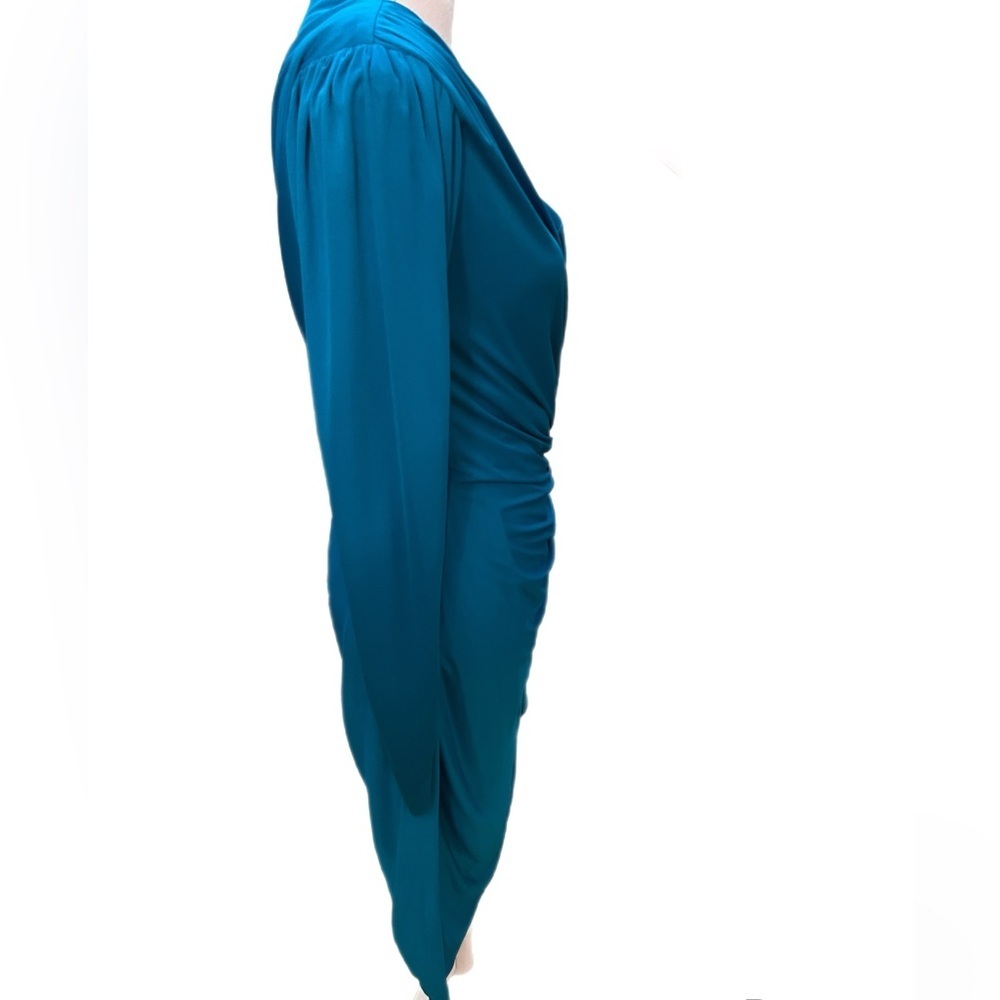 Vintage Lillie Rubin Women’s Dress Size 10 Turquoise Wrap Dress Long Sleeve - Picture 4 of 6